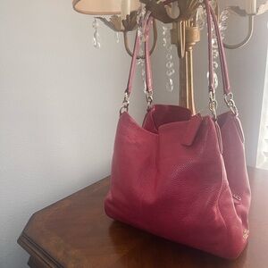Coach Red Leather Shoulder Bag with Gold Hardware